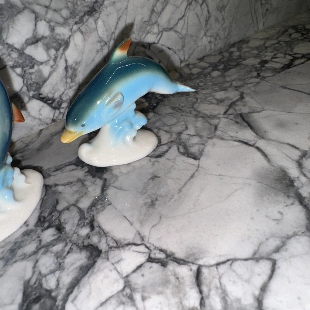 Vintage Bone China Ceramic Porcelain Miniature Dolphin Figurines